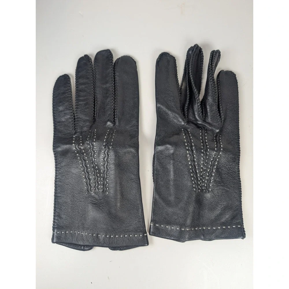 Sears Black Driving Gloves w/Tan Stitching Vintage Size Med 9-9.5